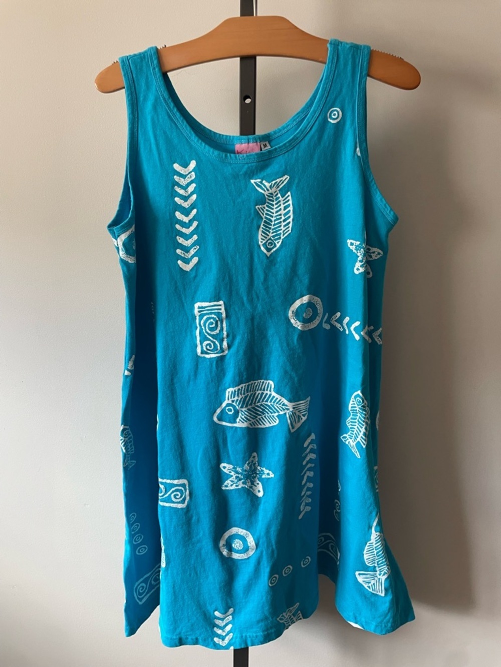 90s Y2K Kisses & Hugs 100% Cotton Beach Novelty Tank Dress Ocean Fish Printed - Picture 5 of 7